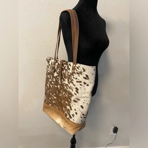 MYRA BAG / WALLET Tan hair on tote Calf Hair Leather Bag with wallet CHK PIC - Picture 10 of 14